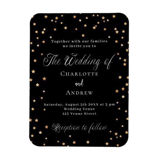 Magnet Flexible Mariage noir or étoiles élégant script luxe (Vertical)