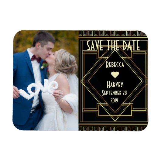 Magnet Flexible mariage or et noir grand gatsby enregistrer la dat (Horizontal)