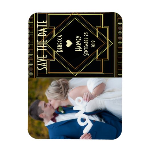 Magnet Flexible mariage or et noir grand gatsby enregistrer la dat (Vertical)