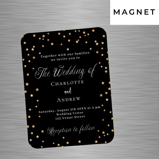 Magnet Flexible Mariage or noir étoiles élégant script luxe