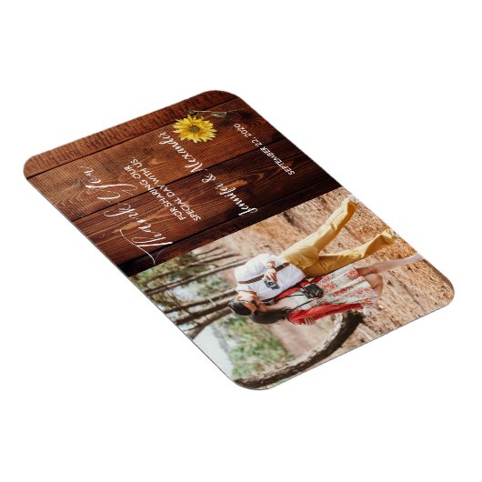 Magnet Flexible Mariage photo de tournesol en bois rustique (Côté Droit)