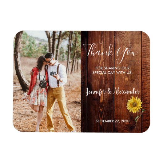 Magnet Flexible Mariage photo de tournesol en bois rustique (Horizontal)