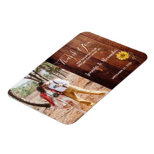 Magnet Flexible Mariage photo de tournesol en bois rustique (Côté Gauche)