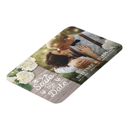 Magnet Flexible Mariage Photo Enregistrer La Date Hydrangeas Lumiè (Côté Gauche)