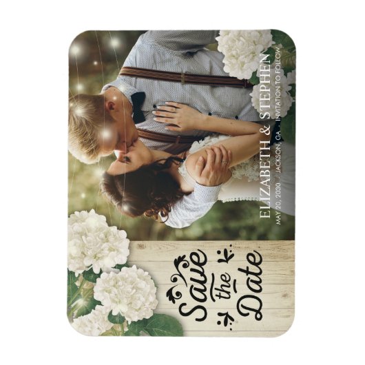 Magnet Flexible Mariage Photo Enregistrer La Date Hydrangeas Lumiè (Vertical)