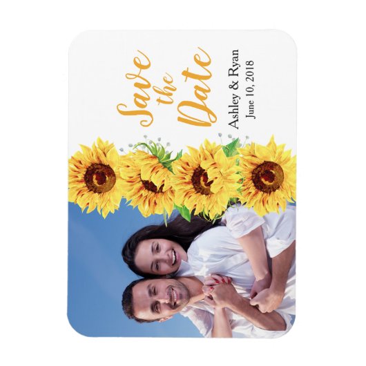 Magnet Flexible Mariage photo Enregistrer la date Tournesol jaune (Vertical)