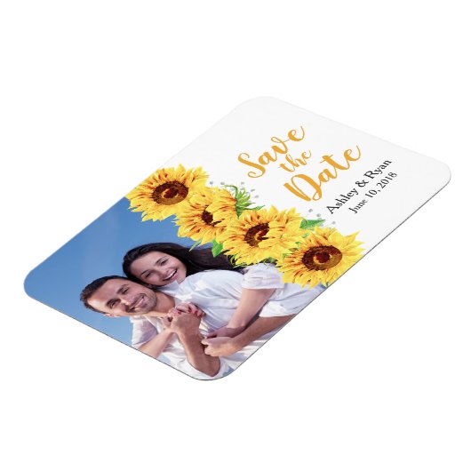 Magnet Flexible Mariage photo Enregistrer la date Tournesol jaune (Côté Gauche)