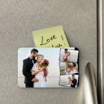 Magnet Flexible Mariage Photo Montage<br><div class="desc">Créez votre propre aimant photo mariage avec 4 de vos photos préférées. Le modèle photo est mis en place pour créer un collage photo avec une photo principale de l'arrière - plan, superposée avec les trois autres photos en zigzag vertical. Vos images sont affichées en format paysage avec des cadres...</div>