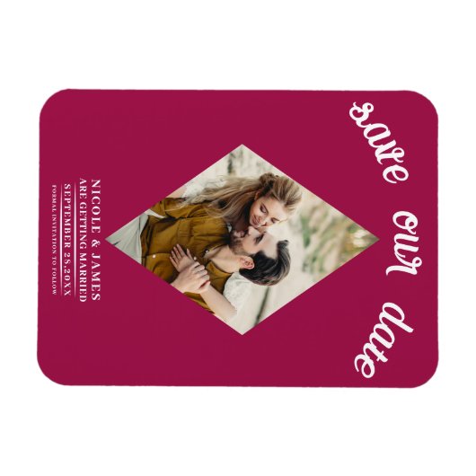 Magnet Flexible Mariage photo rose framboise Enregistrer la date (Horizontal)
