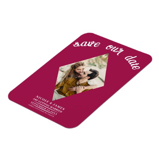 Magnet Flexible Mariage photo rose framboise Enregistrer la date (Côté Gauche)