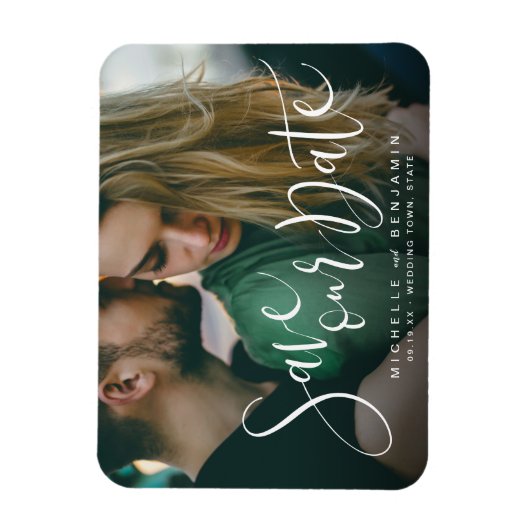 Magnet Flexible Mariage photo script moderne enregistrer la date (Vertical)