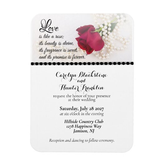 Magnet Flexible Mariage Rose Rouge & Perles (Vertical)