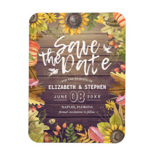 Magnet Flexible Mariage Sauvegarder La Date Automne Feuilles Bois 