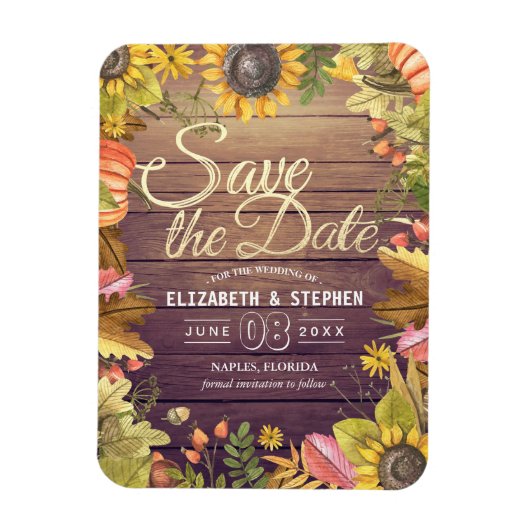 Magnet Flexible Mariage Sauvegarder La Date Automne Feuilles Bois  (Vertical)