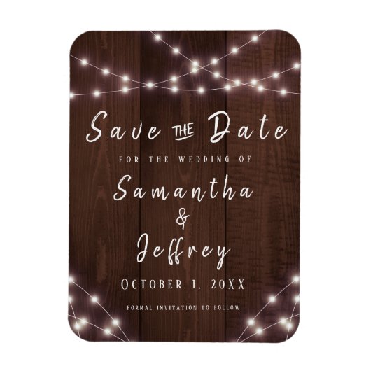 Magnet Flexible Mariage Sauvegarder la date Rustique String Lumièr (Vertical)