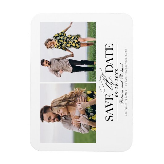Magnet Flexible Mariage Simple Et Design Enregistrer La Date 2 Pho (Vertical)