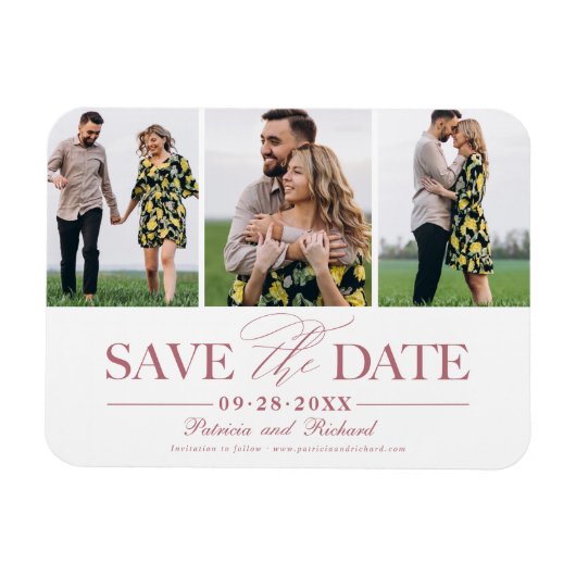 Magnet Flexible Mariage Simple Et Design Enregistrer La Date 3 Pho (Horizontal)