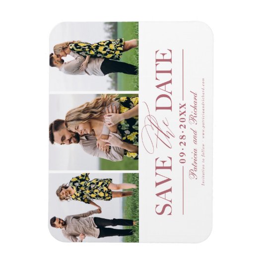 Magnet Flexible Mariage Simple Et Design Enregistrer La Date 3 Pho (Vertical)