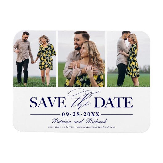 Magnet Flexible Mariage Simple Et Design Enregistrer La Date 3 Pho (Horizontal)