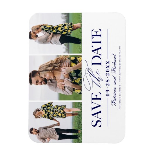 Magnet Flexible Mariage Simple Et Design Enregistrer La Date 3 Pho (Vertical)