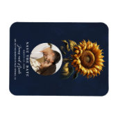 Magnet Flexible Mariage Tournesol Rustique Bleu Enregistrez la Dat (Horizontal)