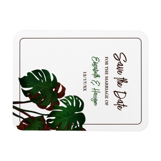 Magnet Flexible Mariage Tropical Monstera Beach Enregistrer la dat (Horizontal)