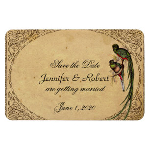 Magnet Flexible Mariage vintage d'oiseaux Quetzal Enregistrer la d