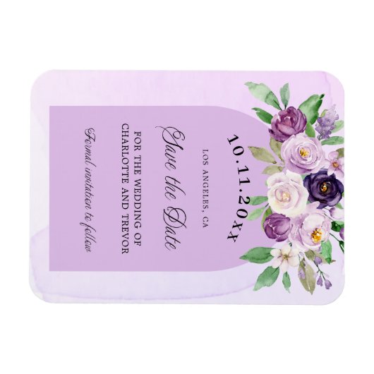 Magnet Flexible Mariage violet violet fleurs arch script (Horizontal)