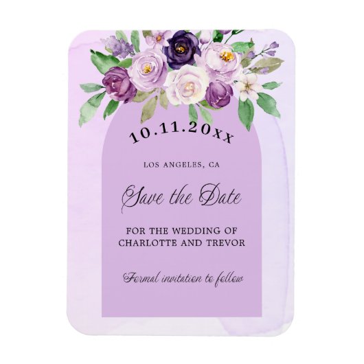 Magnet Flexible Mariage violet violet fleurs arch script (Vertical)