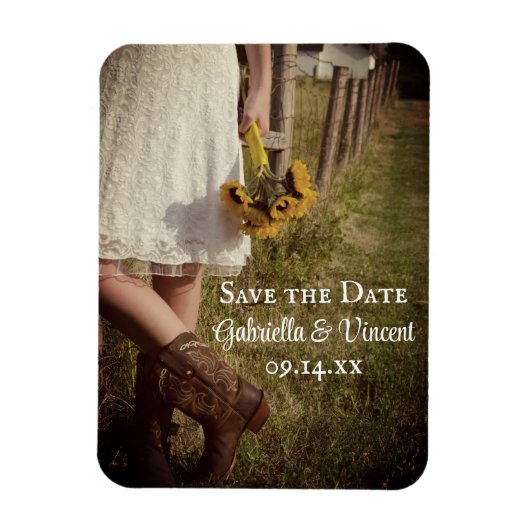Magnet Flexible Mariée Cowboy Boots Sunflower Wedding Enregistrer (Vertical)