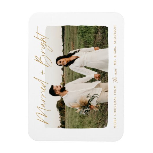 Magnet Flexible Mariés et Or Éclatant Script Photo (Vertical)