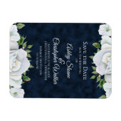 Magnet Flexible Marine Bleu Blanc Mariage floral Enregistrer la da (Horizontal)