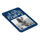Magnet Flexible Marine bleu Moderne Calligraphie photo Noël (Côté Droit)
