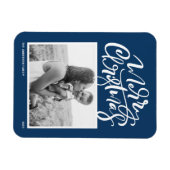 Magnet Flexible Marine bleu Moderne Calligraphie photo Noël (Horizontal)