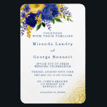 Magnet Flexible Marine Blue Jaune Floral Gold Wedding Invitation<br><div class="desc">Vous aimerez ces pièces de collection mélangées et assorties, certains éléments sont différents, dont, bleu marine et bleu marine aquarelle des fleurs de pivoines botaniques et or brillant parties scintillant sur un arrière - plan blanc propre et aéré. Sur le dos des cartes seulement ont une aquarelle bleue avec tous...</div>