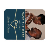 Magnet Flexible Marine Blue Photo Wedding Enregistrer La Date Invi (Horizontal)