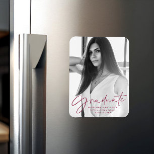 Magnet Flexible Maroon Script Graduation Faire-part photo