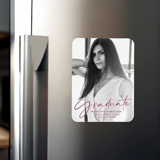 Magnet Flexible Maroon Script Graduation Faire-part photo