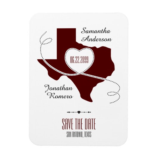 Magnet Flexible Maroon Texas Curling Ribbon Enregistrer la date (Vertical)