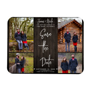 Magnet Flexible Marron Bois Rustique 4 Photos Sauvegarder la Date