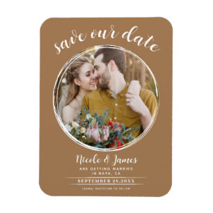 Magnet Flexible Marron Moderne Rond Photo Carte de Faire-Part de D