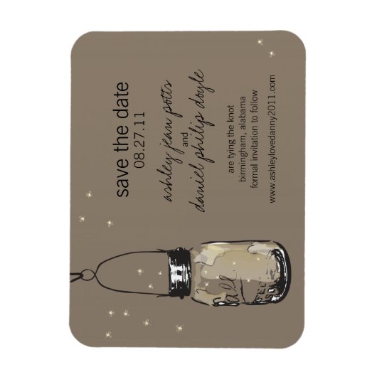 Magnet Flexible Mason Jar & Fireflies Enregistrer la date (Vertical)