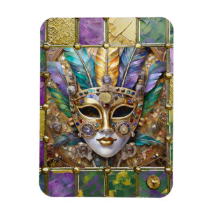 Magnet Flexible Masque à plumes coloré en céramique et or Mardi Gr