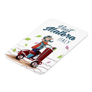 Magnet Flexible Matera Italie Cartoton Scooter imprimé voyage