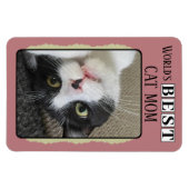 Magnet Flexible Meilleur chat maman ajouter photo rose vert (Horizontal)