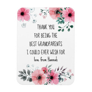 Magnet Flexible Meilleur Grand-Parents Citer Rose Floral Personnal