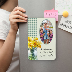 Magnet Flexible Meilleure Maman Photo Vichy Vert et Jonquilles en