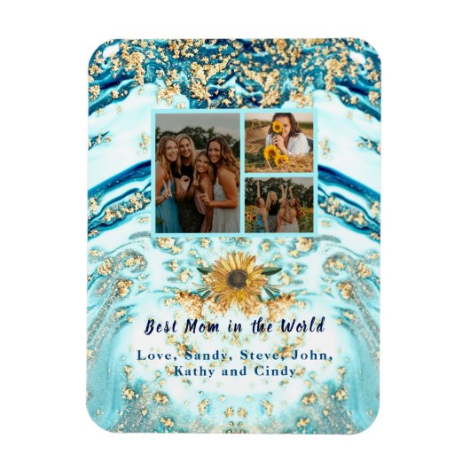 Magnet Flexible Meilleure mère Ever 4 Photo Collage Marbre Bleu (Vertical)
