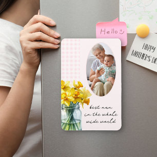 Magnet Flexible Meilleure Nan Photo Vertical Rose Gingham et Jonqu