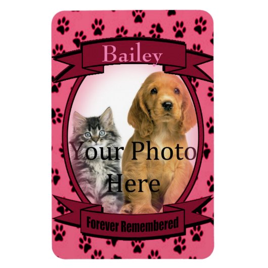 Magnet Flexible Mémorial des Empreintes de pattes roses pour chat (Vertical)